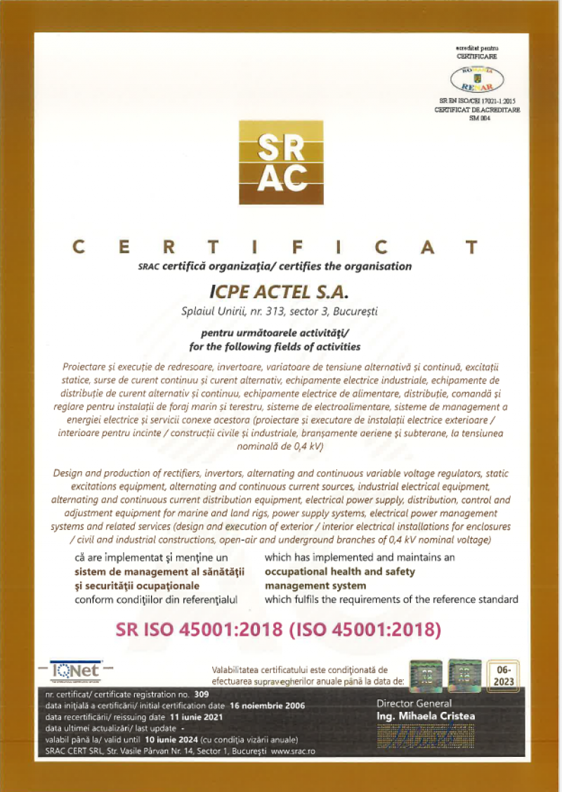icpe-actel-certificate-Occupational Health and Safety System