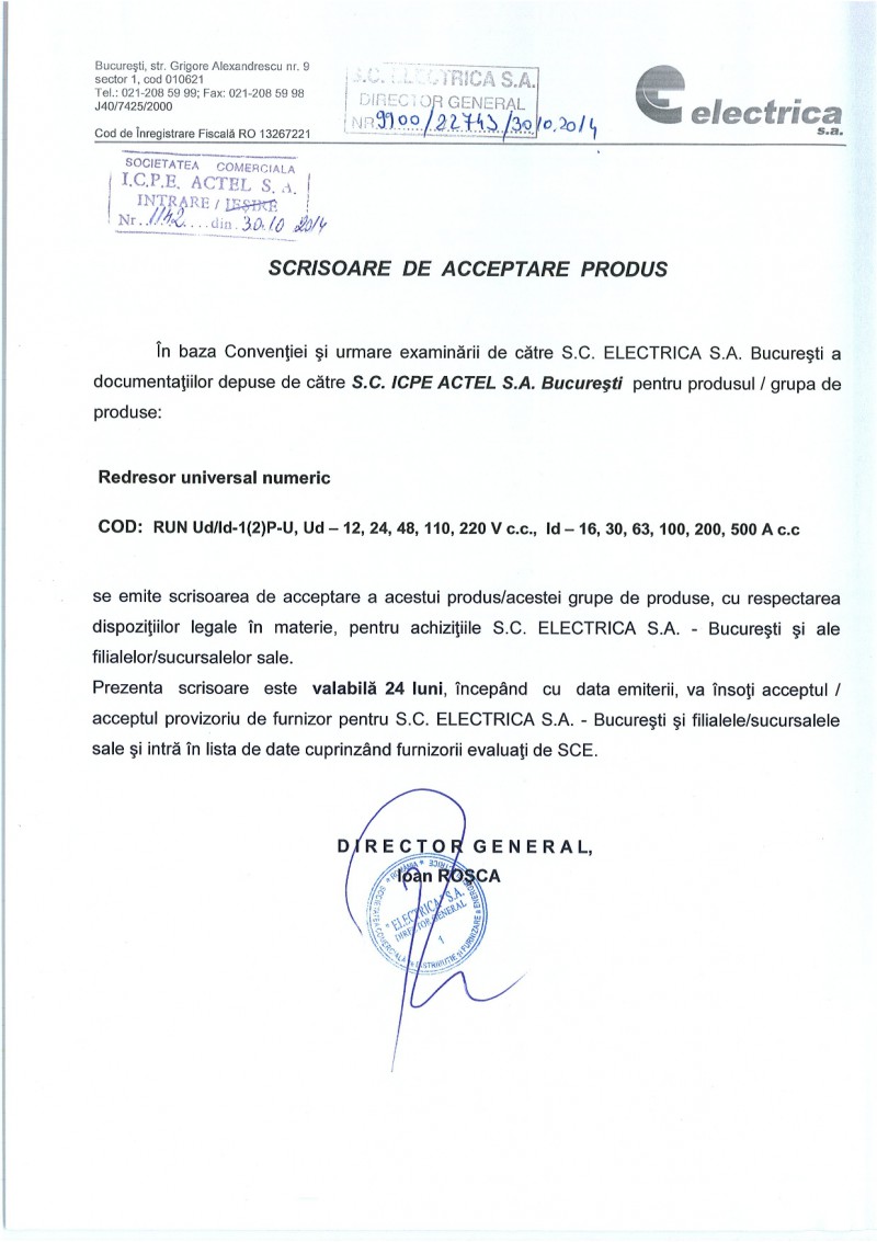 icpe-actel-certificate-Acceptare produs redresor universal numeric